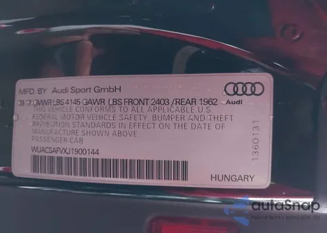 2018 Audi Tt Rs 2.5T from USA, damaged, VIN WUACSAFVXJ1900144